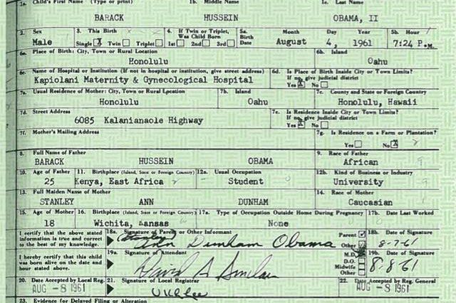 A newly-released copy of Obama's "long-form" birth certificate, which is stored in a vault in the Hawaii's Department of Health.
